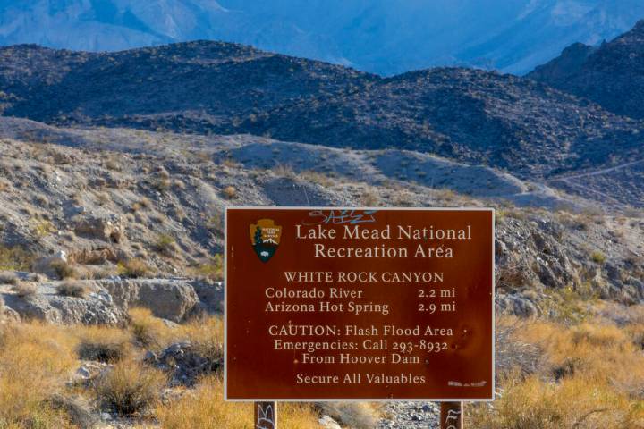 A Lake Mead National Recreation Area sign on April 10, 2025, east of Boulder City. (L.E. Baskow ...