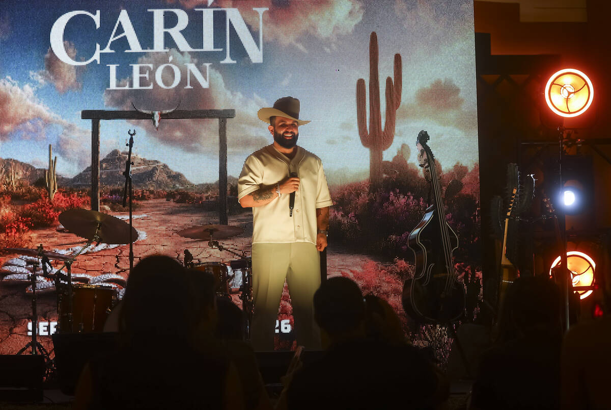 Mexican star Carin León speaks following the announcement for his concert dates at the Sph ...