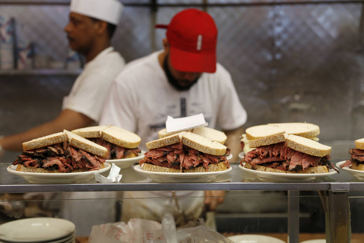 Orders are ready to go out at Katz's Delicatessen in New York on May 11, 2017. The famed N ...
