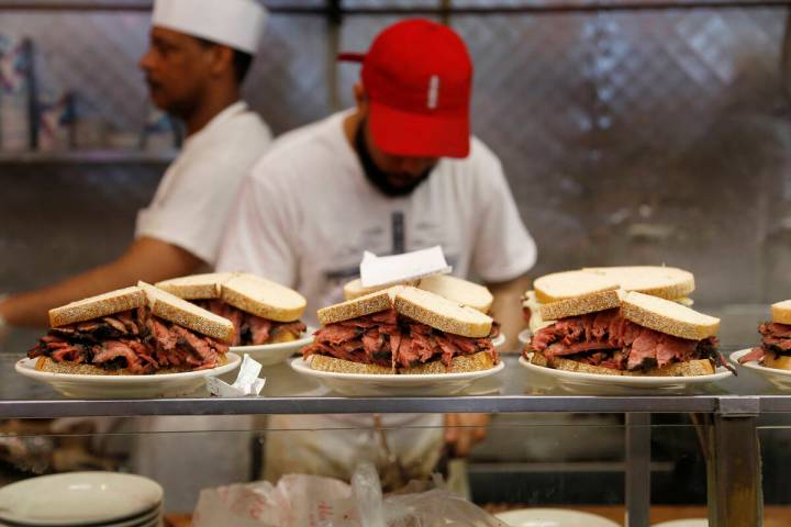 Orders are ready to go out at Katz's Delicatessen in New York on May 11, 2017. The famed N ...