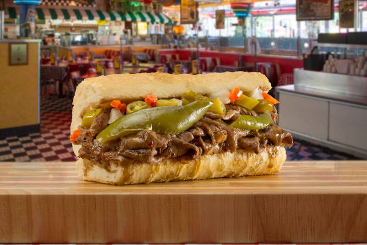 An Italian beef sandwich from Portillo's, the chain known for its Chicago-inspired food. T ...