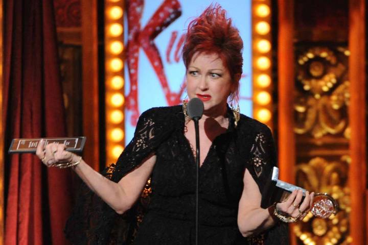 Cyndi Lauper accepts the Tony award for best score for her work with music and lyrics in " ...