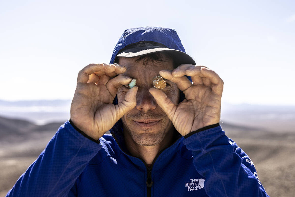 Alex Honnold, holding turqoise, is hosting a new travel show about Nevada. (Joe Morahan)