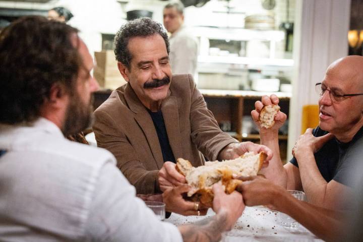 This image released by CNN shows Tony Shalhoub, center, in a scene from his series "Breaki ...