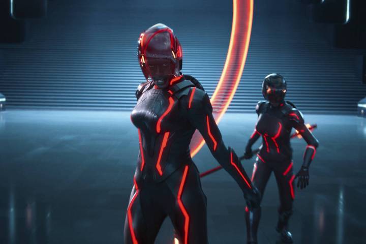 This image released by Disney shows Jodie Turner-Smith, center, in a scene from "Tron: Are ...