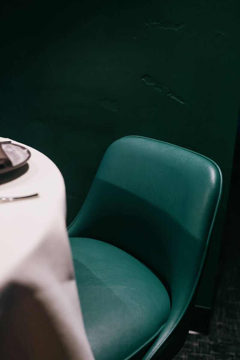 An emerald green hightop table awaits guests at High Steaks at Rio Hotel & Casino on Wednes ...