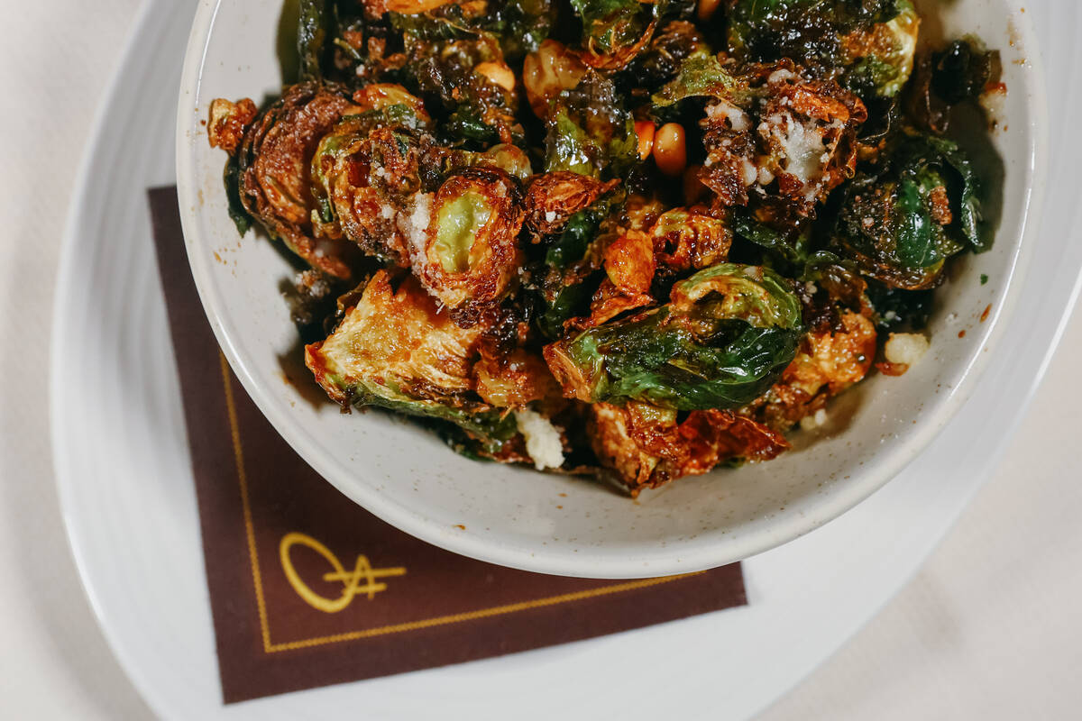 Crisp Brussels sprouts with Saba, pecorino and mint at High Steaks at Rio Hotel & Casino on Wed ...