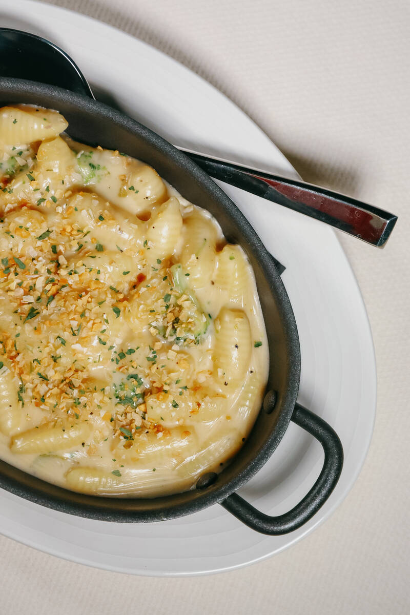 Macaroni and cheese with homemade gnocchetti, broccoli and Vermont white cheddar at High Steaks ...