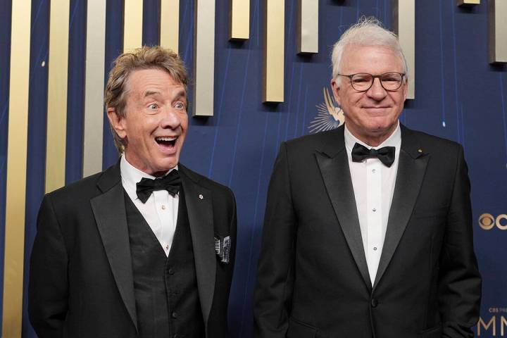 Martin Short, left, and Steve Martin arrive at the 77th Primetime Emmy Awards on Sunday, Sept. ...