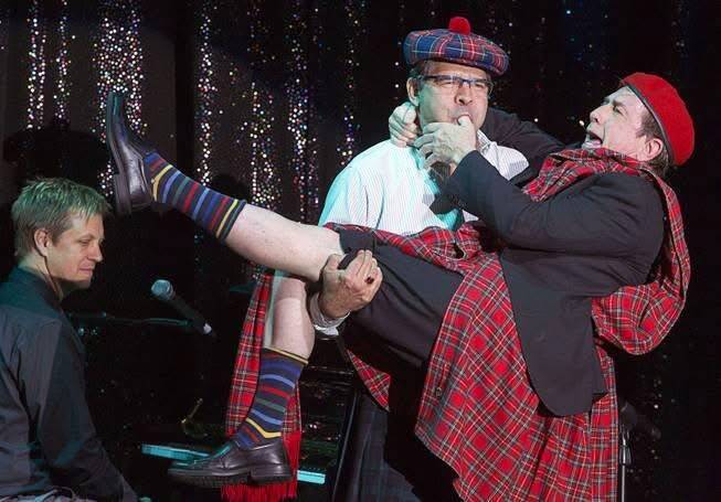 John Katsilometes plays Martin Short as bagpipes, with music director Jeff Babko at piano, at M ...