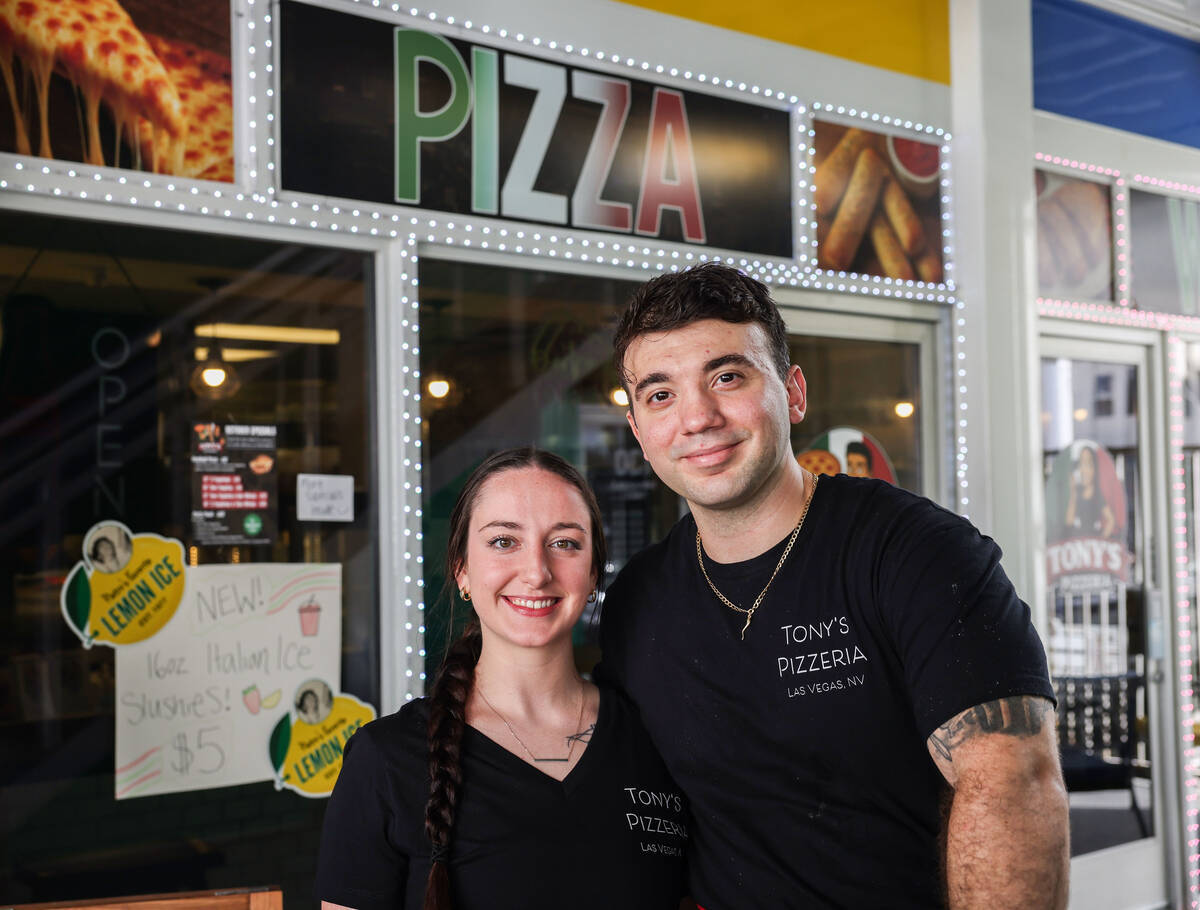Tony’s Pizzeria owners Ashleigh Hughes and Tony Cimino pose for a photo at Tony’s Pizzeria ...