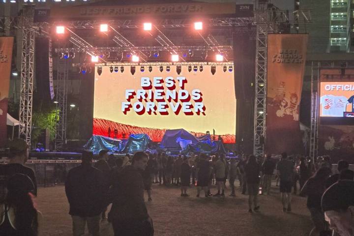 Storm rolled through downtown Las Vegas on Friday night, pausing the outdoor Best Friends Forev ...