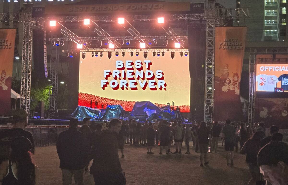 Storm rolled through downtown Las Vegas on Friday night, pausing the outdoor Best Friends Forev ...