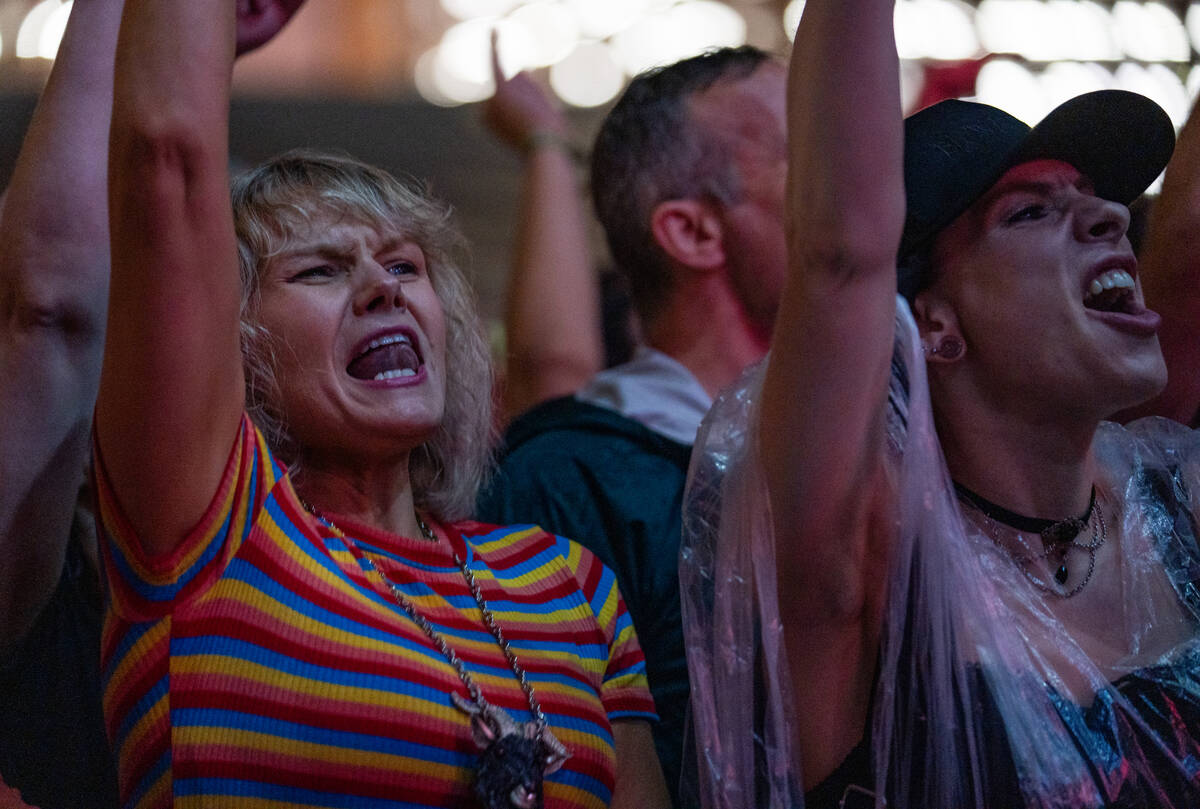 Fans dance as the indie rock band Cursive performs on the main stage at Best Friends Forever Fe ...