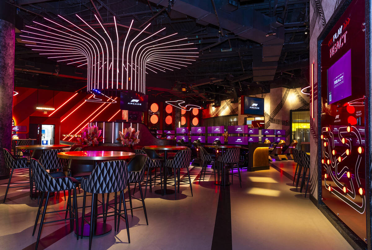 Seating for one of the bars and dining are about some of the many driving simulators about F1 L ...