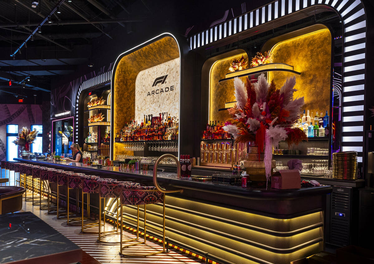 A larger bar is stocked and ready for customers as the F1 Las Vegas Arcade will open next week ...