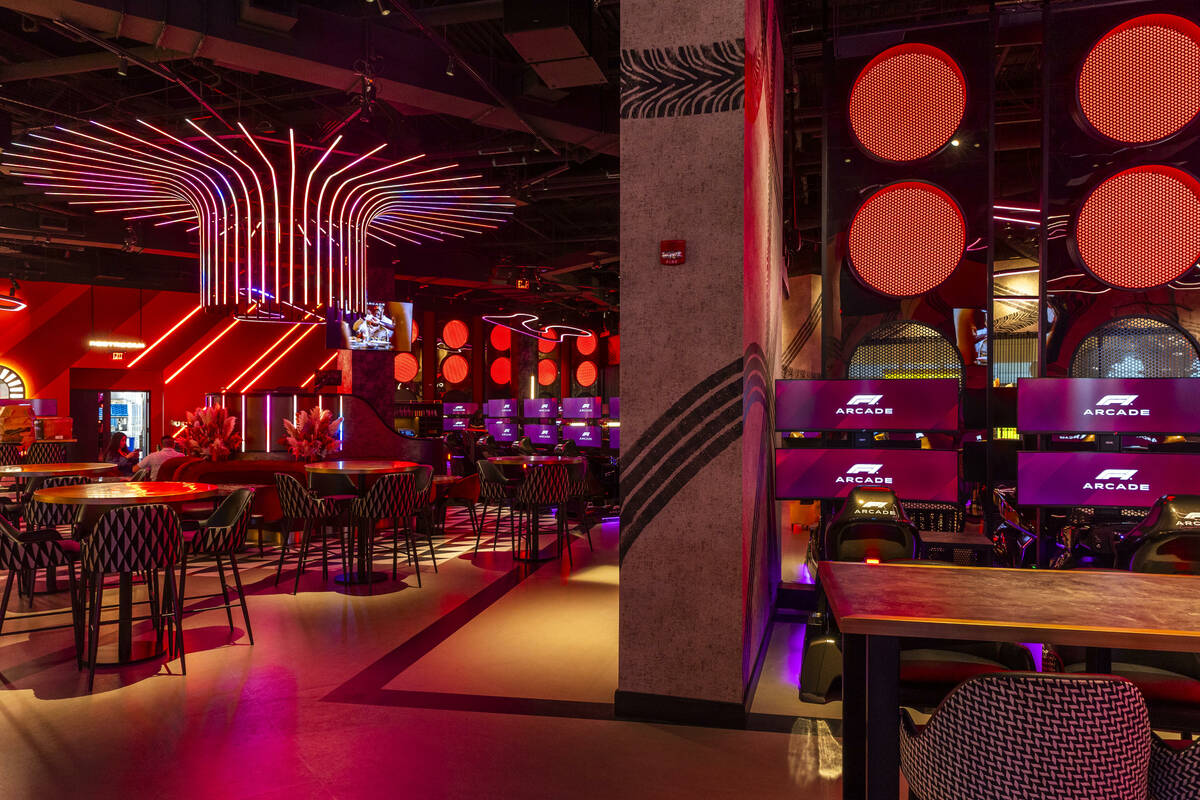 Seating for one of the bars and dining are about some of the many driving simulators about F1 L ...