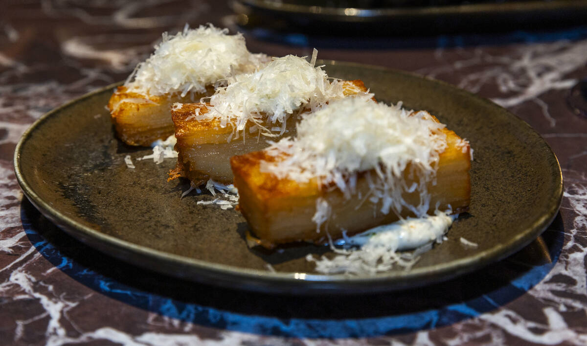 Three Cheese Croquettes with truffle aioli and parmesan available at the F1 Las Vegas Arcade wh ...