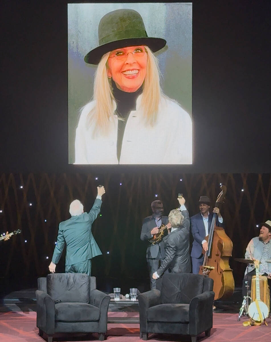 Steve Martin and Martin Short toast the late Diane Keaton at the end of "The Dukes of Funnytown ...