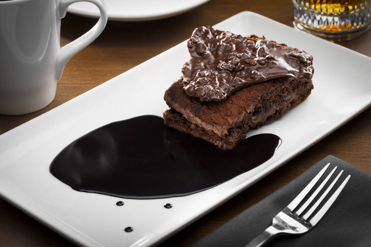 Chocolate panna cotta cake from Butcher & Thief steakhouse, scheduled to open in December 2025 ...