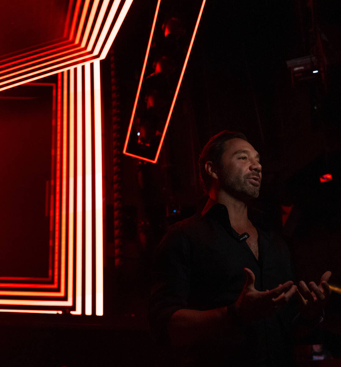 Jason Strauss is interviewed by the media during Marquee Nightclub’s unveiling of its ne ...