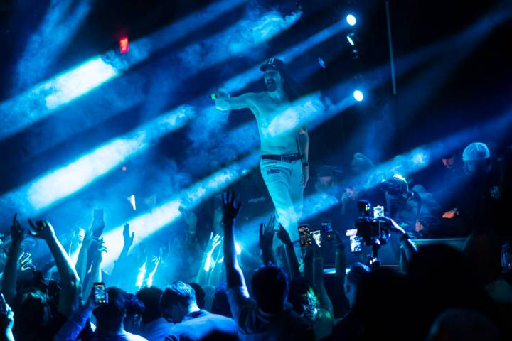 Steve Aoki performs at Marquee Nightclub at The Cosmopolitan on Tuesday, Oct. 14, 2025, in Las ...