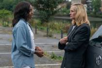 This image released by Amazon MGM Studios shows Ayo Edebiri, left, and Julia Roberts in a scene ...