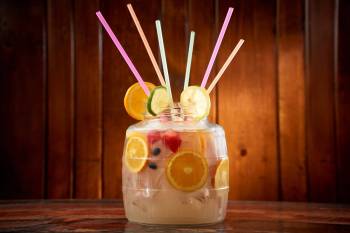 The Kicked Up Lemonade served in a gallon jar at Virgil's Real Barbecue. (Virgil’s Real Barbecue)
