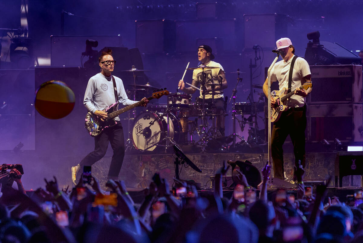Blink-182 performs on the Pink stage during the When We Were Young Festival at the Las Vegas Fe ...
