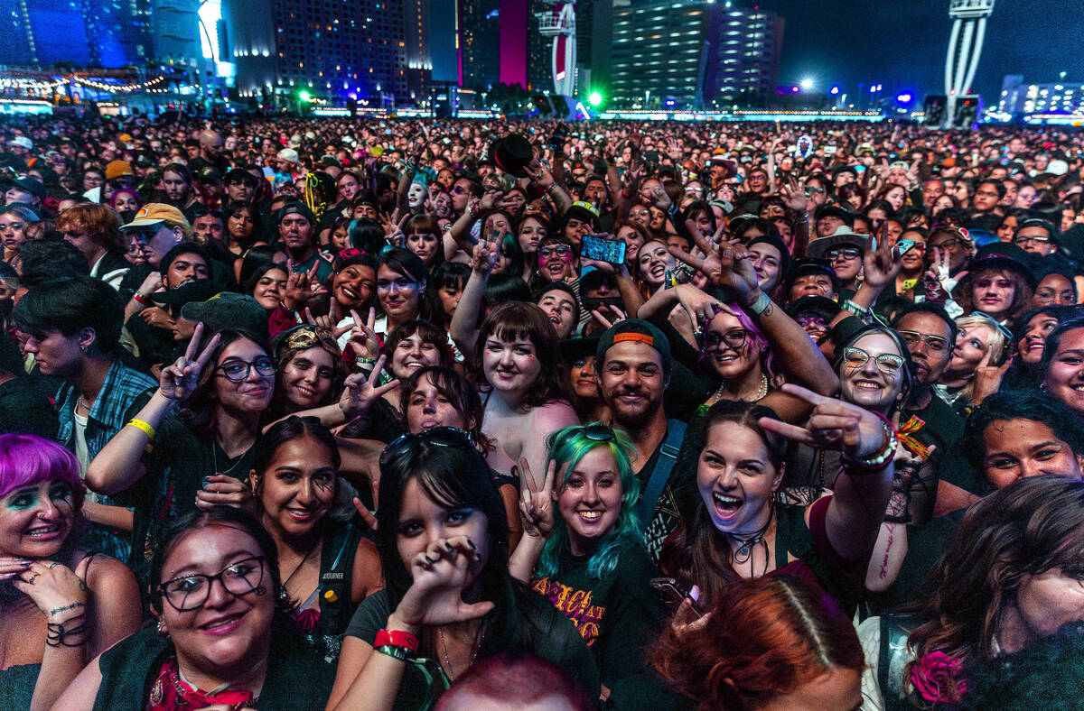 Fans are packed in tight about the 7-Eleven stage as Panic! At The Disco is set to perform the ...