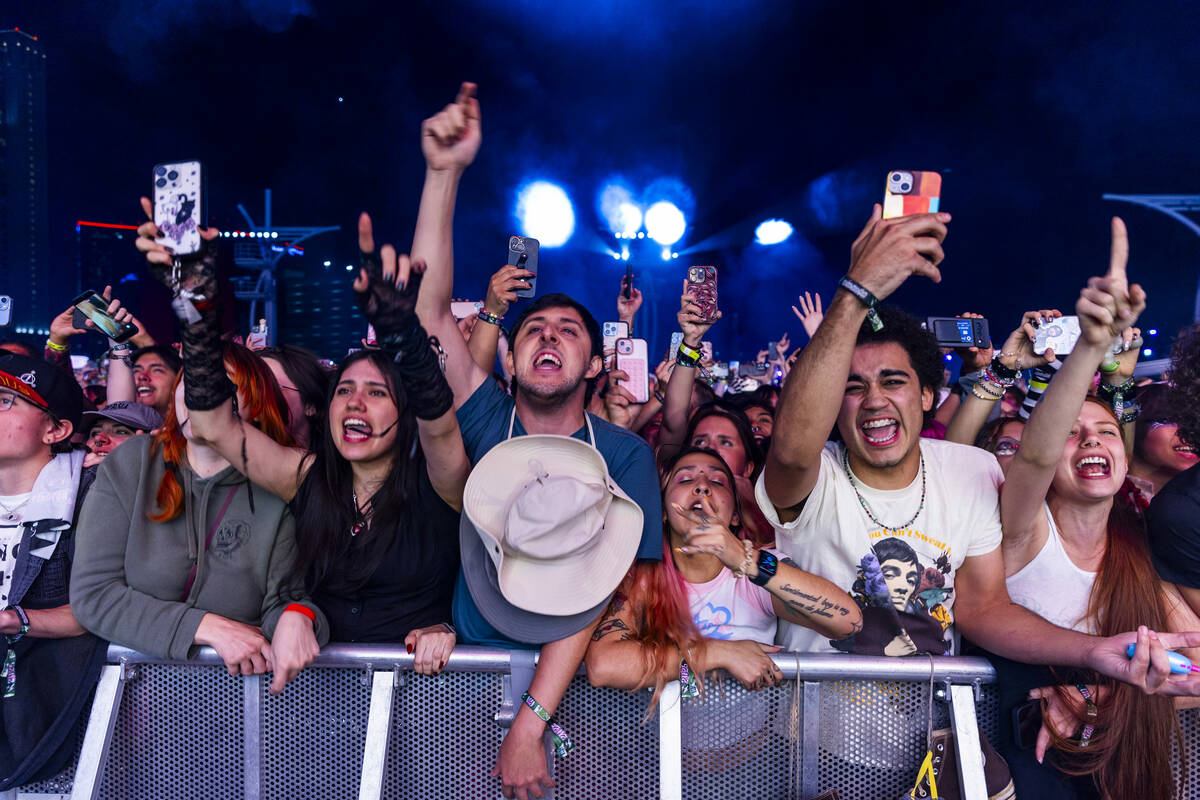 Fans sing along with Panic! At The Disco performing on the 7-Eleven stage during the When We We ...