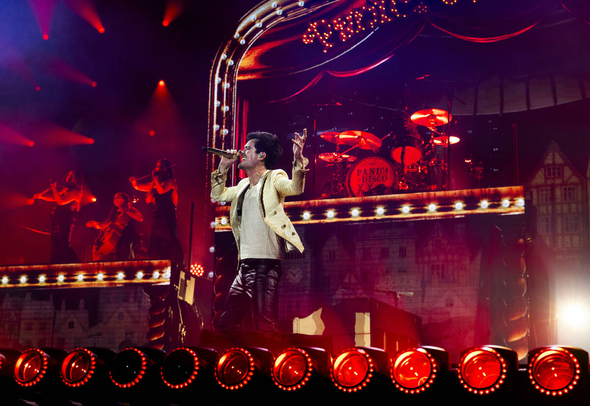 Lead singer Brendon Urie from Panic! At The Disco performs with the band on the 7-Eleven stage ...