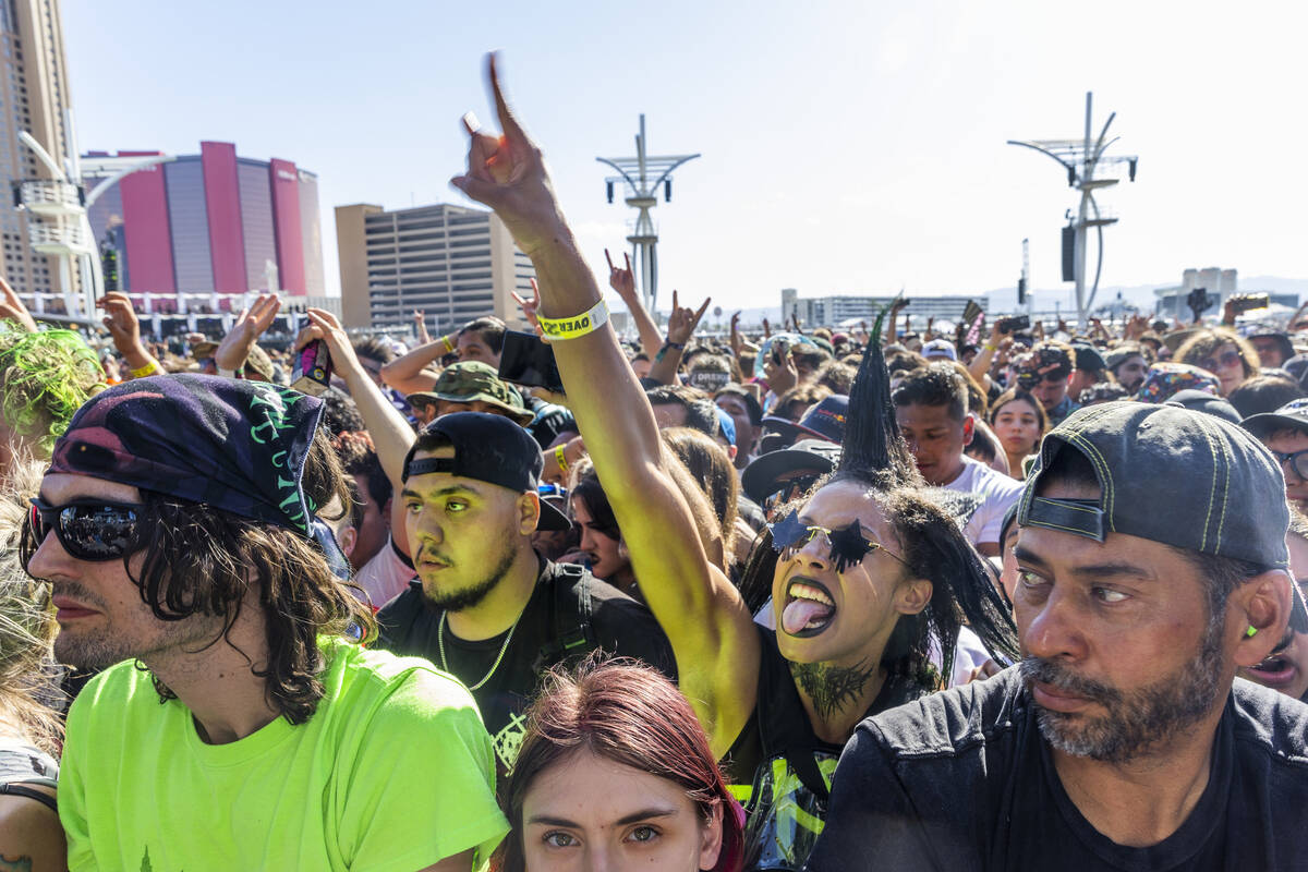 Attendees enjoy listening to Turnstile as they perform during the Sick New World festival at th ...