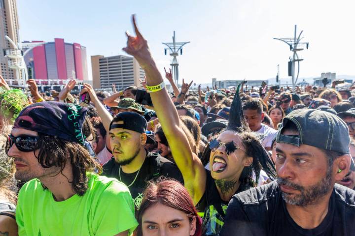 Attendees enjoy listening to Turnstile as they perform during the Sick New World festival at th ...