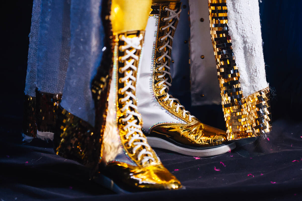 Wrestling boots are worn before a WOW Wrestling match on Fremont Street Wednesday, Oct. 22, 202 ...