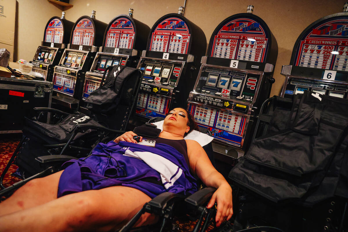 Wrestlers get massages and rest in before participating in a WOW Wrestling match on Fremont Str ...