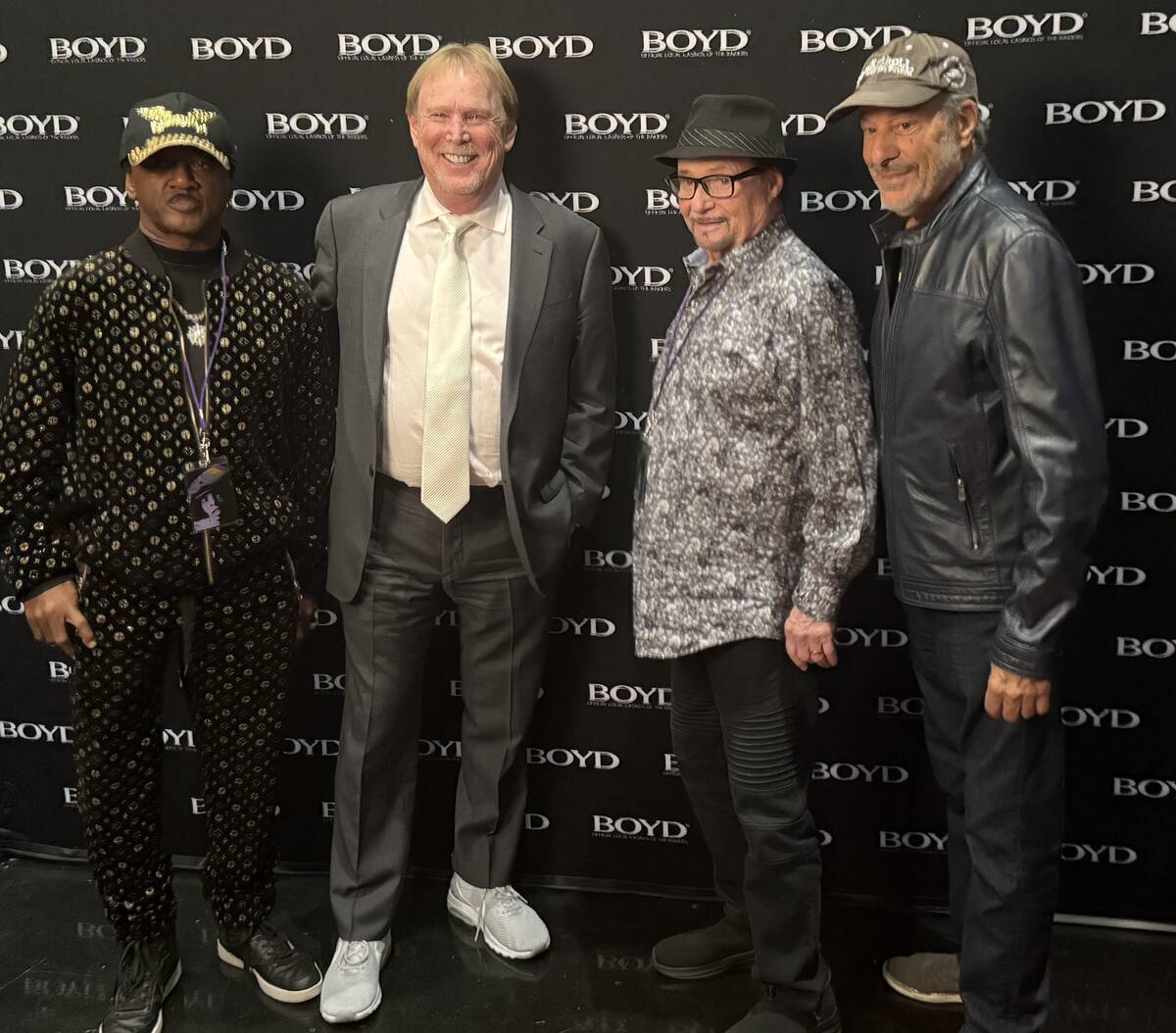 The Family Stone's Jimi McKinney, Jerry Martini and Greg Errico are shown with Raiders and Aces ...