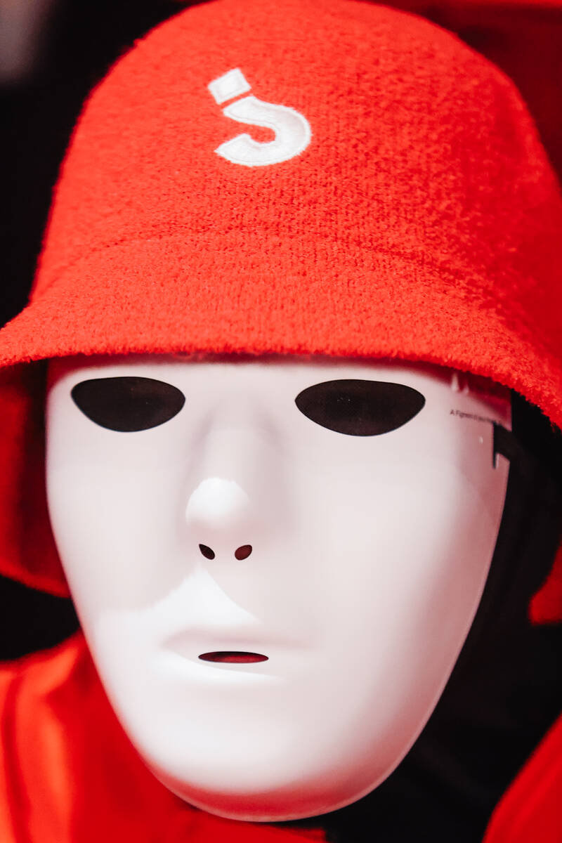 A Jabbawockeez member poses on the red carpet for the Jabbawockeez' return to the stage af ...