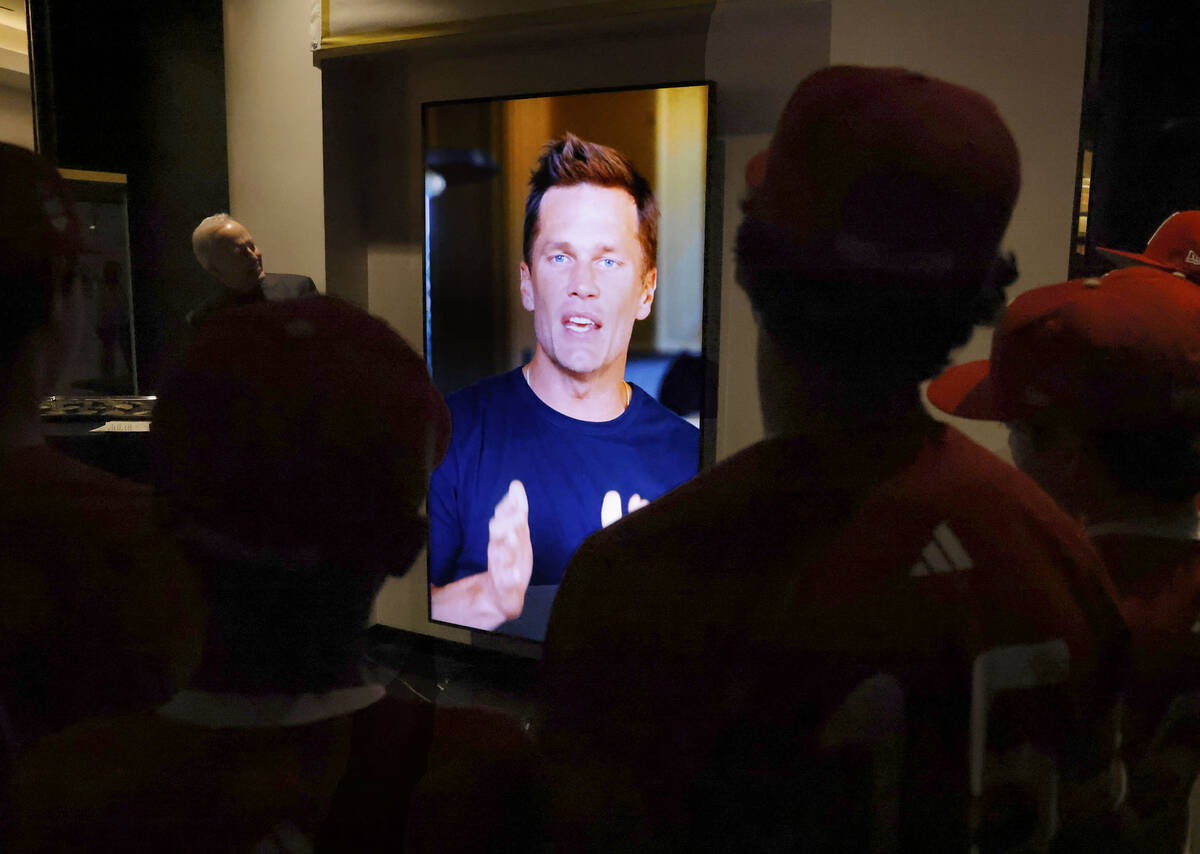 Tom Brady, a retired NFL quarterback, addresses the Summerlin South Little League team, champio ...