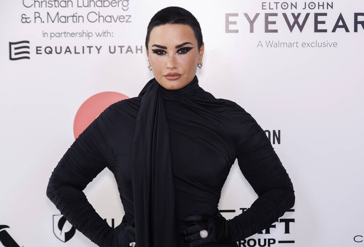 Demi Lovato arrives at the Elton John AIDS Foundation Academy Awards Viewing Party on Sunday, M ...