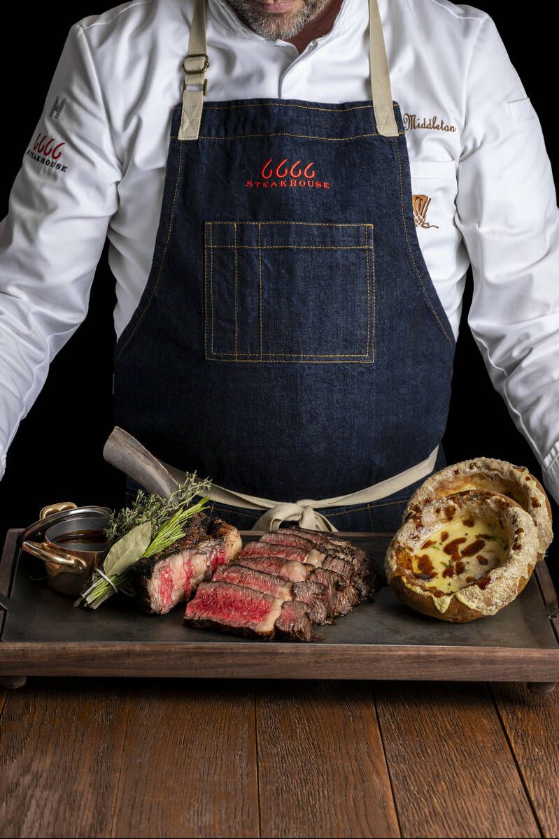 The “Japanese Purebred Freedom Wagyu” Tomahawk at Four Sixes Ranch Steakhouse at Wynn Las V ...