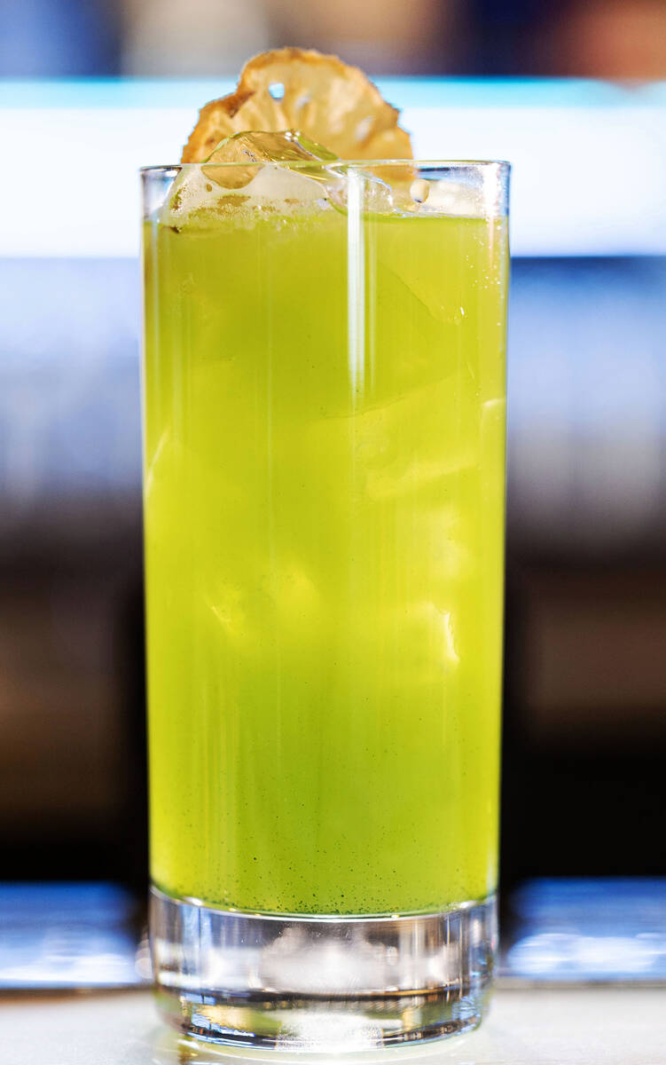 A matcha colada cocktail is photographed at Gastropub Nisei Wednesday, Oct. 29, 2025 in Las Veg ...