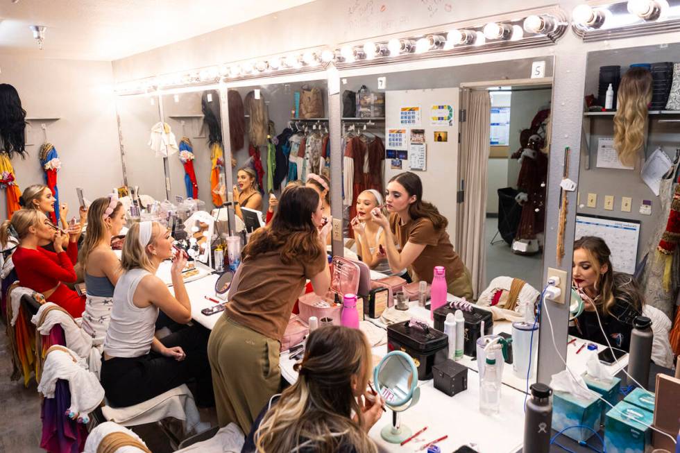 Performers get ready backstage for the first of two nightly shows at the Excalibur, where “To ...