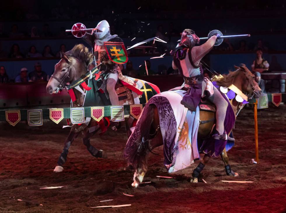 Two knights face off in a “Tournament of Kings” jousting match.. (Chase Stevens/Las Vegas R ...
