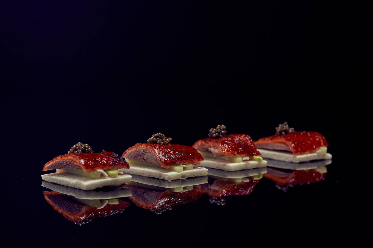 Peking duck from the Thanksgiving 2025 menu at Hakkasan Restaurant in MGM Grand on the Las Vega ...