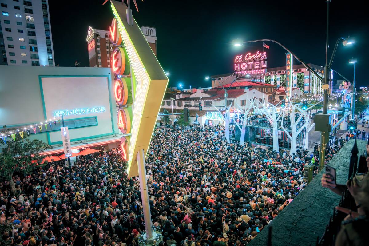 The scene at the Feed The Block party on Fremont East is shown on Monday, Oct. 27, 2025. The ev ...