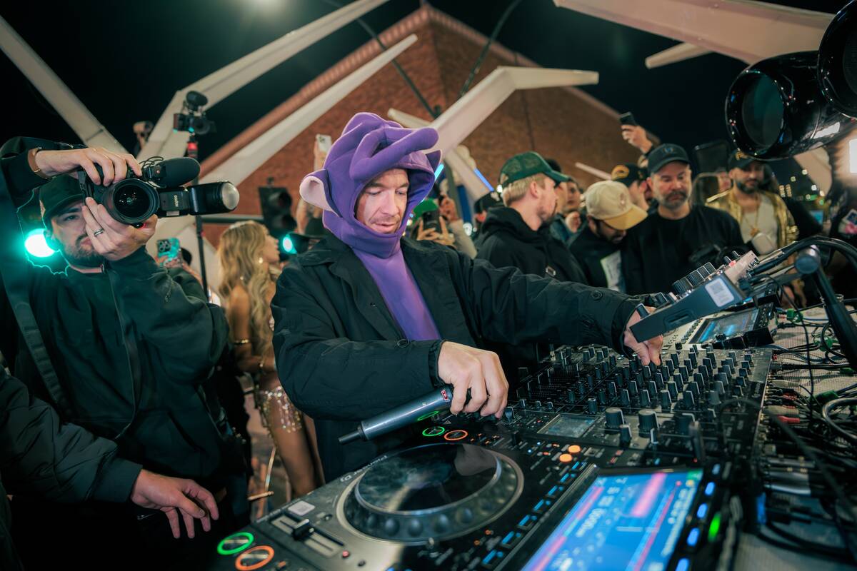 Wynn Nightlife headlining DJ Diplo is shown at the Feed The Block party on Fremont East on Mond ...