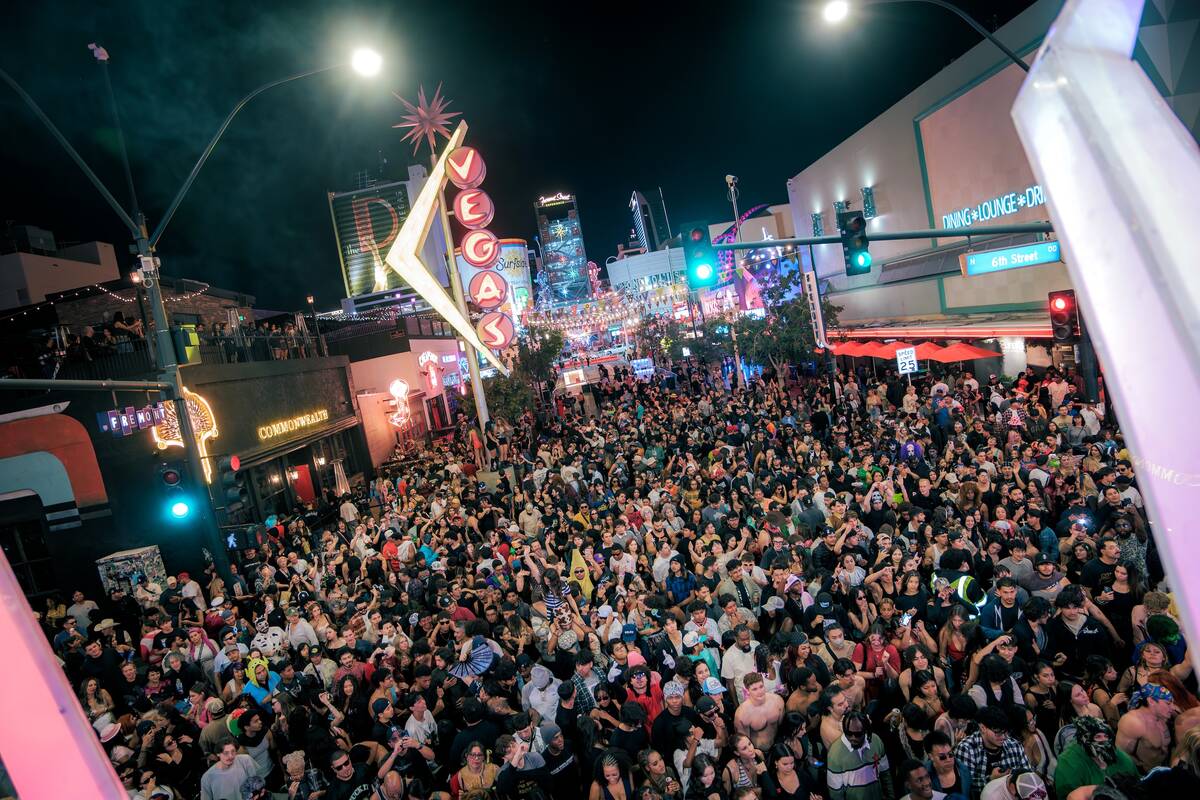 The scene at the Feed The Block party on Fremont East is shown on Monday, Oct. 27, 2025. The ev ...