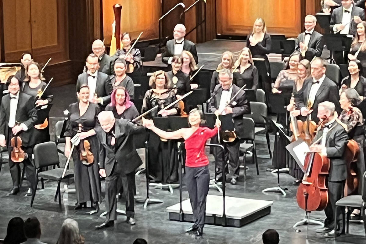 New Las Vegas Philharmonic Music Director Rei Hotoda is introduced to the audience at Reynolds ...