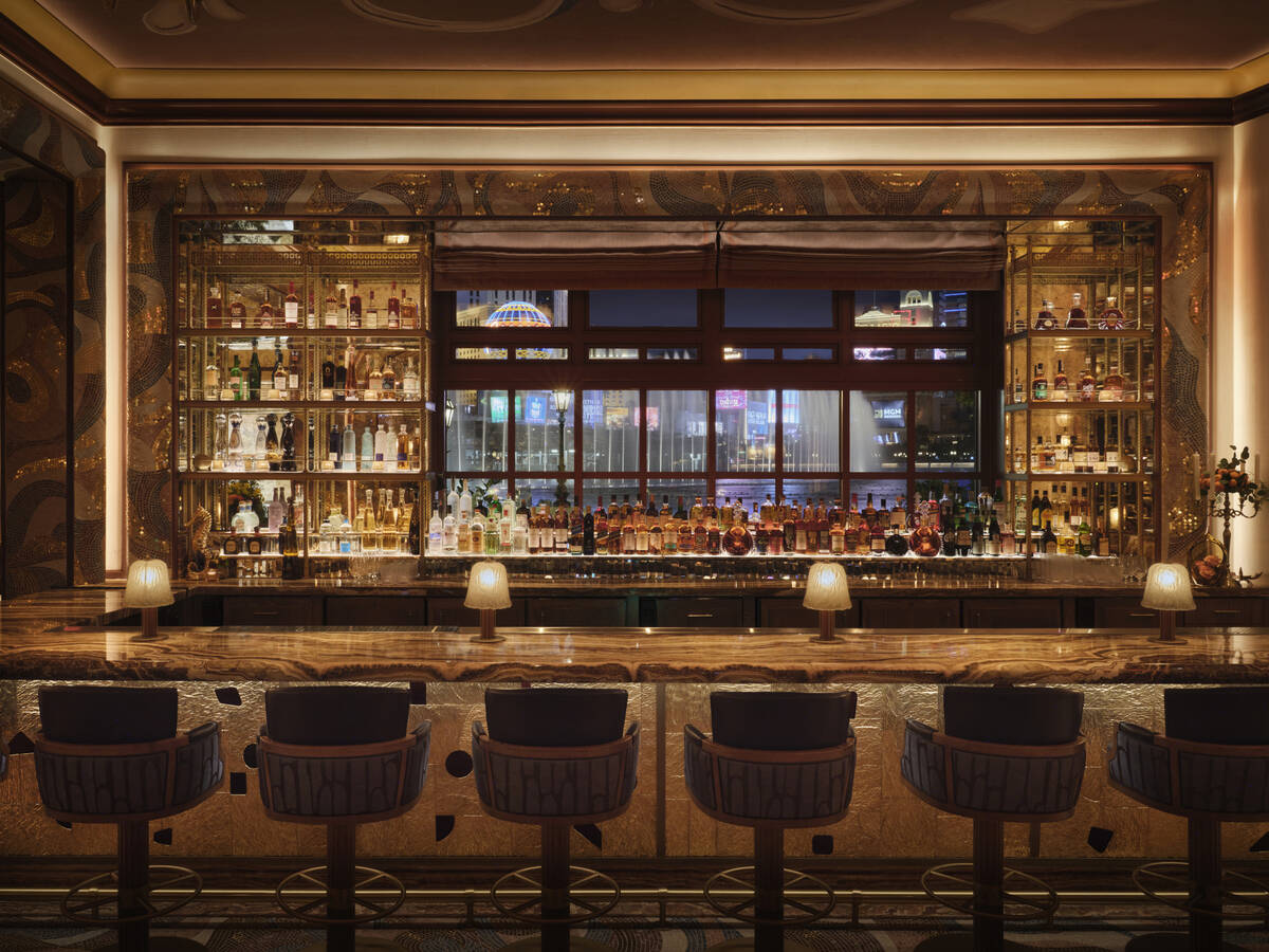 The bar at Carbone Riviera, opening on Nov. 7, 2025, on the shores of the Bellagio lagoon on th ...
